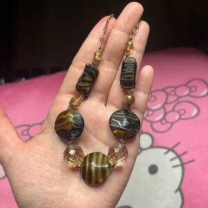Vintage Chocolate Striped Stone Beaded Necklace